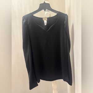 BiBi Black V-Neck Long Sleeve Puff Shoulder Knit Top Women’s XL